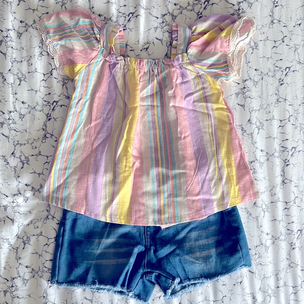 Jessica Simpson girls 5 5T pastel striped top and shorts set